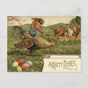 Cartes Pour Fêtes Annuelles Easter Bunny Rooster Oeuf Coloré équitation