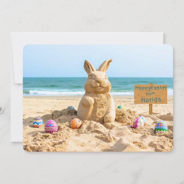 Cartes Pour Fêtes Annuelles Easter Bunny Sand Sculpture on the Beach (Devant)