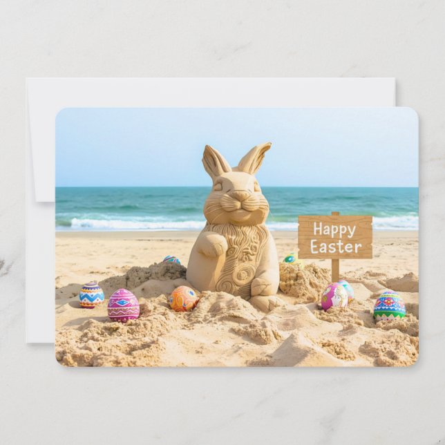 Cartes Pour Fêtes Annuelles Easter Bunny Sand Sculpture on the Beach (Devant)