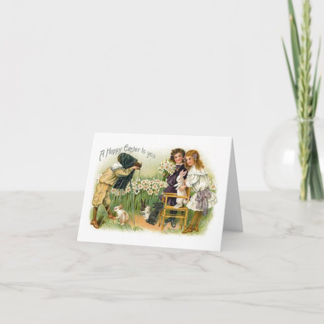 Cartes Pour Fêtes Annuelles Easter Bunny Vintage (Devant)