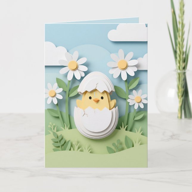 Cartes Pour Fêtes Annuelles Easter Chick Papercraft Daisy Flowers Spring (Devant)