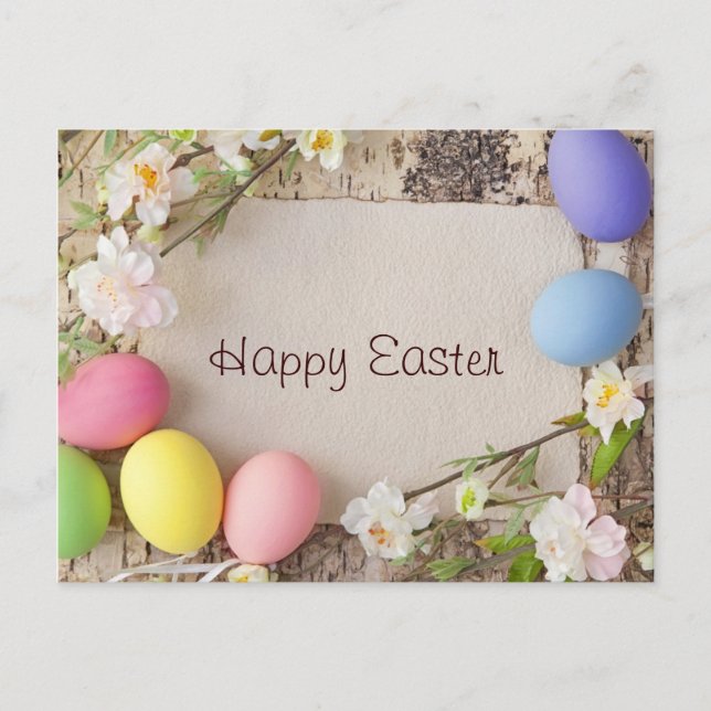 Cartes Pour Fêtes Annuelles Easter Eggs and Note on Wooden Background (Devant)