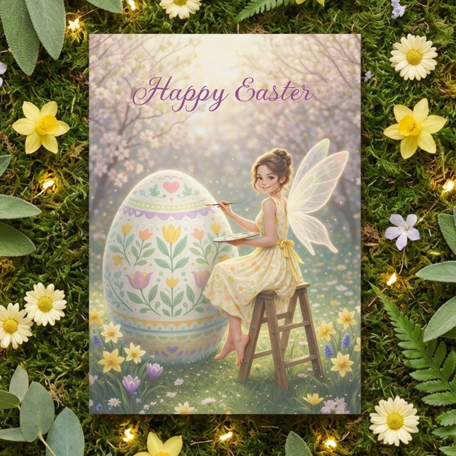 Cartes Pour Fêtes Annuelles Easter Fairy Painting Egg Spring (Créateur téléchargé)