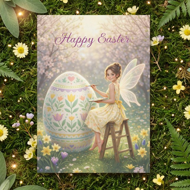 Cartes Pour Fêtes Annuelles Easter Fairy Painting Egg Spring (Créateur téléchargé)