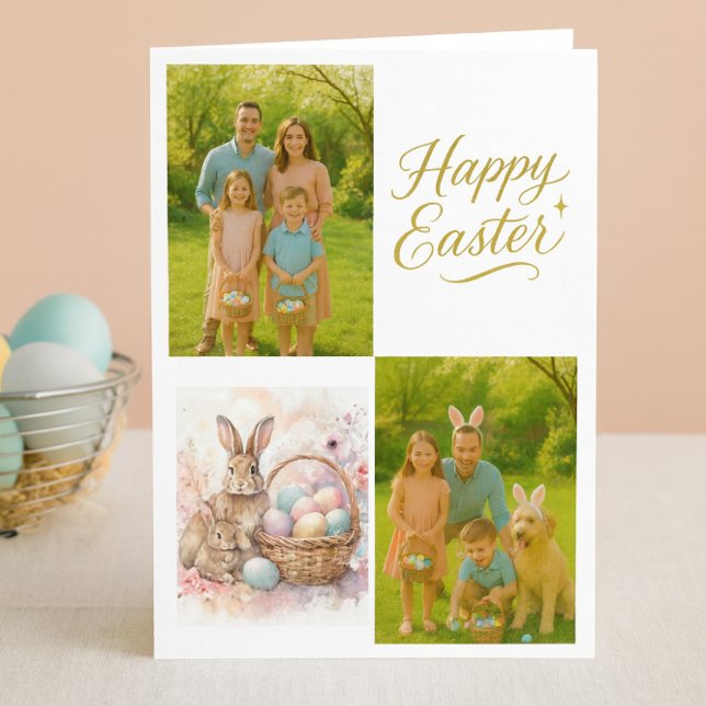 Cartes Pour Fêtes Annuelles Easter Family Photo Collage Folded  (Cheerful Easter collage photo card.  Make happy memories with a family photo card )