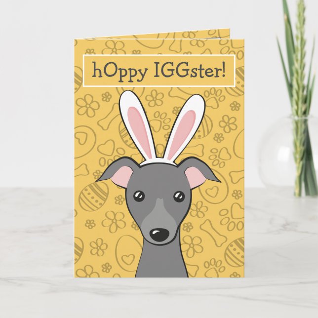 Cartes Pour Fêtes Annuelles Easter Italien Greyhound Chien gris mignonette ore (Devant)