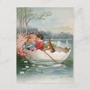 Cartes Pour Fêtes Annuelles Easter Oeuf Bunny Bateau Jeune couple Paysage