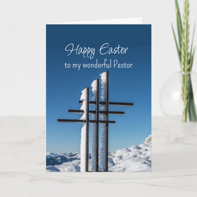 Cartes Pour Fêtes Annuelles Easter Pastor Crosses on Snow Covered Hill (Devant)