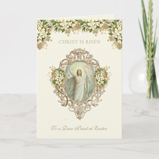Cartes Pour Fêtes Annuelles Easter Religious Resurrection Jesus Priest (Devant)