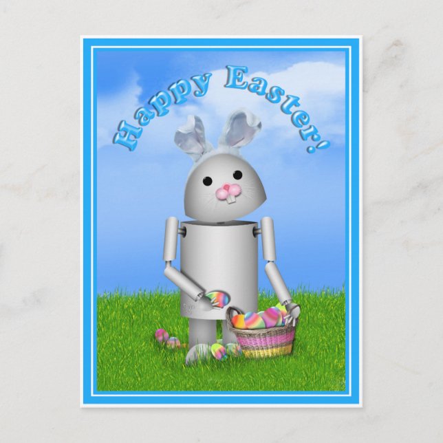 Cartes Pour Fêtes Annuelles Easter Robo-x9 w/Scenic Background & texte (Devant)