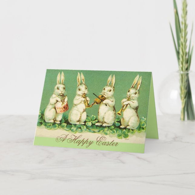 Cartes Pour Fêtes Annuelles EASTER WHITE RABBIT ORCHESTRA Music Making Rabbits (Devant)