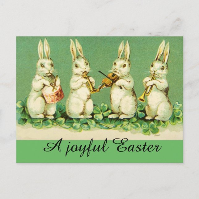 Cartes Pour Fêtes Annuelles EASTER WHITE RABBIT ORCHESTRA Music Making Rabbits (Devant)