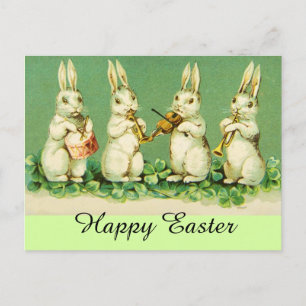 Cartes Pour Fêtes Annuelles EASTER WHITE RABBIT ORCHESTRA Music Making Rabbits