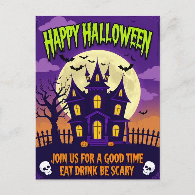 Cartes Pour Fêtes Annuelles Eat Drink Be Scary Halloween Party (Devant)