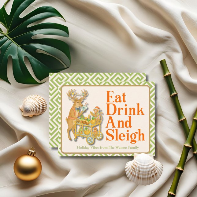 Cartes Pour Fêtes Annuelles Eat Drink Sleigh Tropical Christmas Chinoiserie (Eat Drink Sleigh Tropical Christmas Chinoiserie Holiday Card)