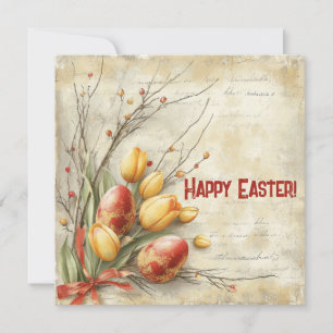 Cartes Pour Fêtes Annuelles Eau chic Shabby OEufs de Pâques et tulipe jaune
