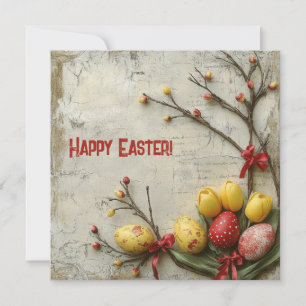 Cartes Pour Fêtes Annuelles Eau chic Shabby rouge et jaune OEufs de Pâques