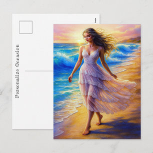 Cartes Pour Fêtes Annuelles Eau océanique Brise Aquarelle Promenade de plage v