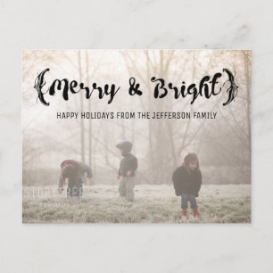Cartes Pour Fêtes Annuelles Ebony Elegant Sketted Merry & Bright Photo