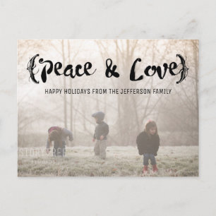 Cartes Pour Fêtes Annuelles Ebony Elegant Sketted Peace & Love Holiday Photo