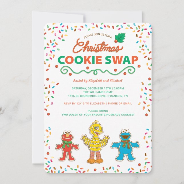 Cartes Pour Fêtes Annuelles Échange de biscuits de Noël de Sesame Street (Devant)