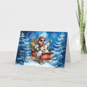 Cartes Pour Fêtes Annuelles Écharpe classique de bonhomme de neige à l'aquarel