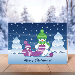 Cartes Pour Fêtes Annuelles Écharpe Tricot Snowman