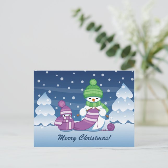 Cartes Pour Fêtes Annuelles Écharpe Tricot Snowman (Debout devant)
