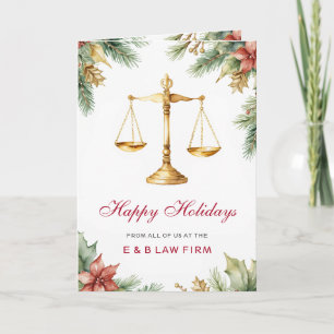 Cartes Pour Fêtes Annuelles Échelle de justice dorée Sapin Houx Cabinet juridi