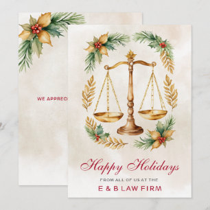 Cartes Pour Fêtes Annuelles Échelle de justice en or Couronne de houx Cabinet