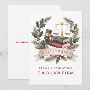 Cartes Pour Fêtes Annuelles Échelle de justice en or Couronne de houx Cabinet