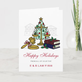 Cartes Pour Fêtes Annuelles Échelle de justice en or Couronne de houx Noël