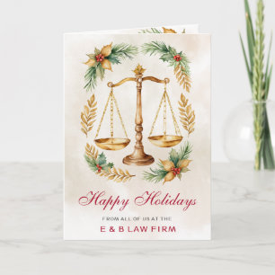Cartes Pour Fêtes Annuelles Échelle de justice en or Couronne de houx Noël