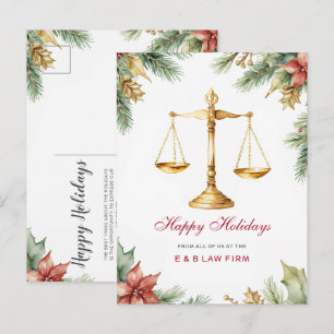 Cartes Pour Fêtes Annuelles Échelle de justice en or Holly Pine Avocat Noël