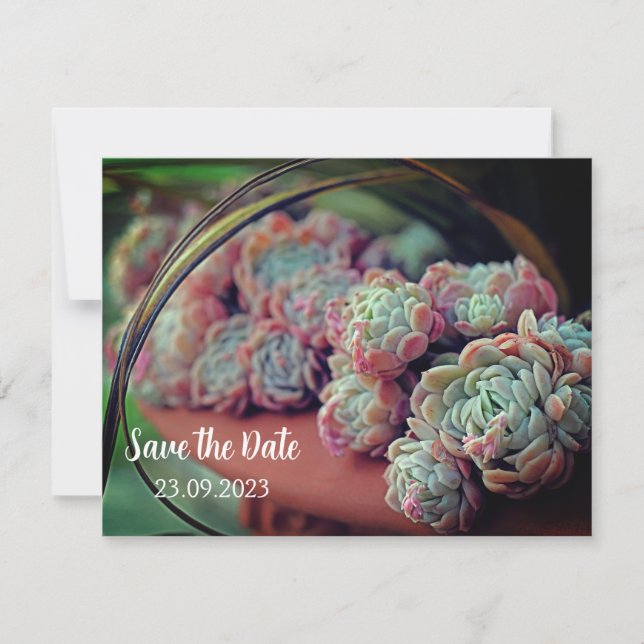 Cartes Pour Fêtes Annuelles Echeveria Rose Succulent Enregistrer la date (Devant)