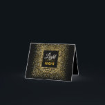 Cartes Pour Fêtes Annuelles Éclairer la nuit Elegant Parties scintillant OR Ha<br><div class="desc">Allumez les nuits ce Chanukah et faites sourire Friends & Family avec cette élégante carte de voeux Chanukkah. Gold on BLACK confetti est la toile de fond parfaite pour ce message festif d'Hanoukka. Inclut le mot hébreu "CHANUKAH" Faites de cette carte votre propre message personnel à l'intérieur. Vous avez besoin...</div>