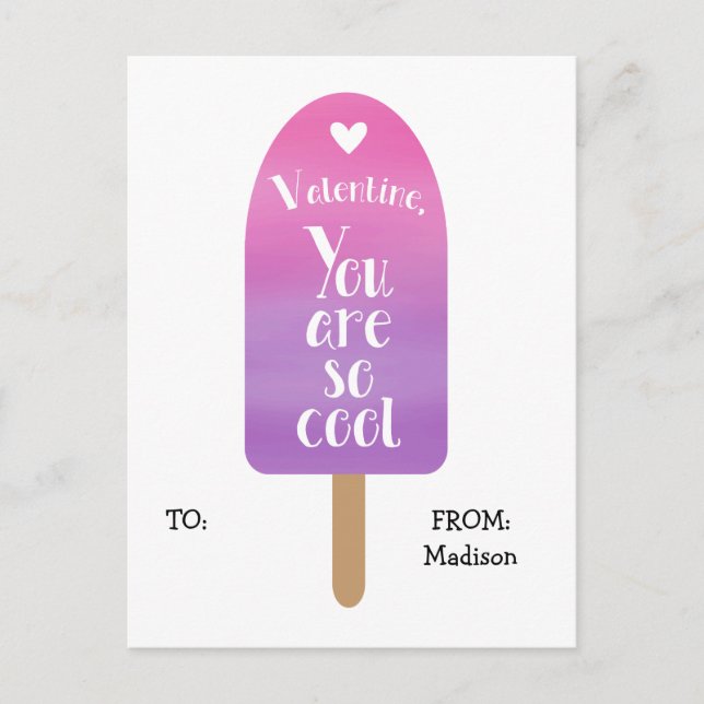 Cartes Pour Fêtes Annuelles École Cards Saint Valentin pour enfants Popsicle (Devant)