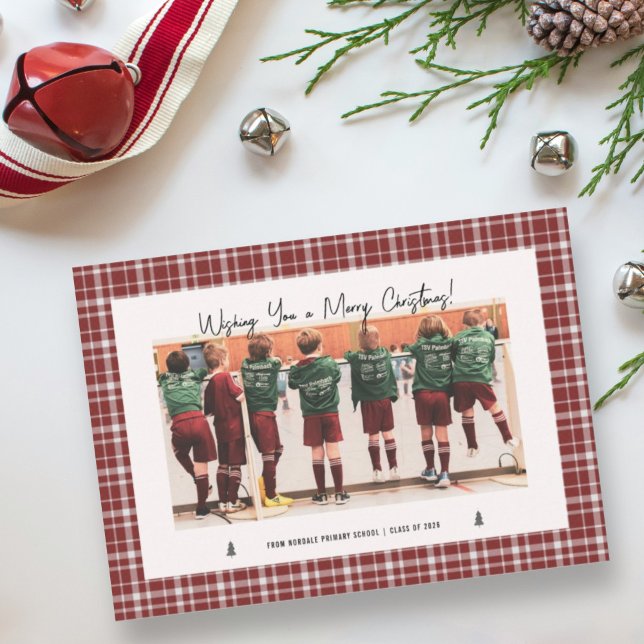 Cartes Pour Fêtes Annuelles École/collège Joyeux Noël Enfants Rouge Plaid (Créateur téléchargé)