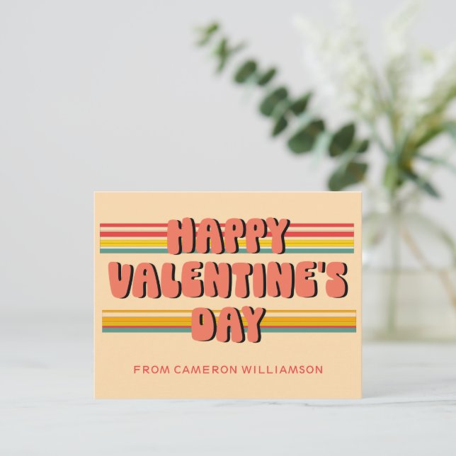 Cartes Pour Fêtes Annuelles École Rétro Groovy Saint-Valentin Personnalisée (Debout devant)