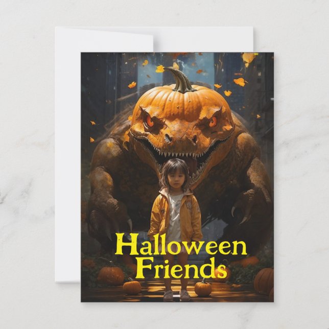 Cartes Pour Fêtes Annuelles Écolière et Citrouille Dinogoblin Halloween (Devant)