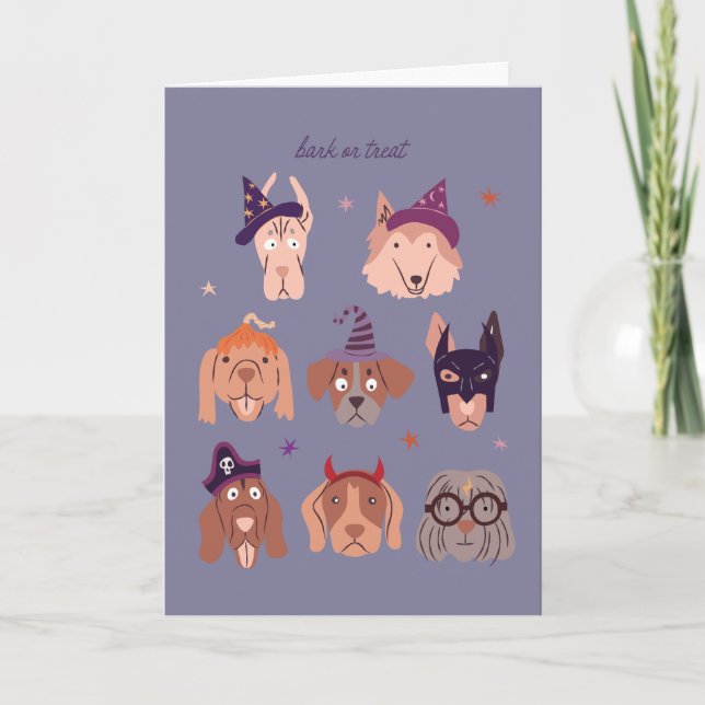 Cartes Pour Fêtes Annuelles Écorce ou traiter les chiens d'Halloween (Devant)