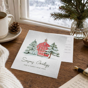 Cartes Pour Fêtes Annuelles Écorce rouge classique Snowflakes Pine Forest Noël