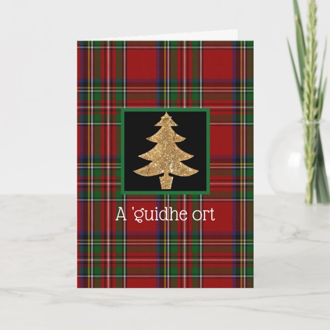 Cartes Pour Fêtes Annuelles Écossais Plaid Gaelic Grey Photo Noël (Devant)