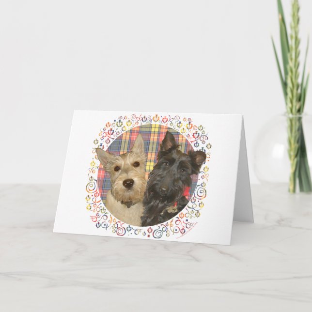 Cartes Pour Fêtes Annuelles Ecosse roux et noir sur Tartan (Devant)