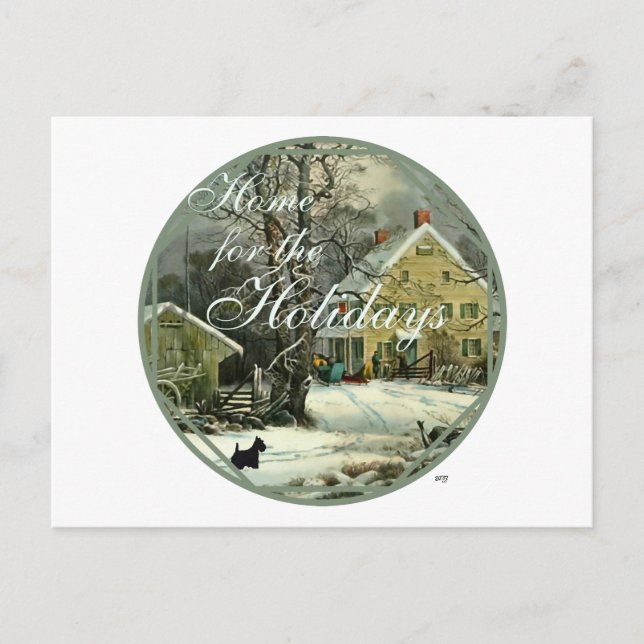 Cartes Pour Fêtes Annuelles Ecosse Terrier Hiver à l'ancienne mode (Devant)