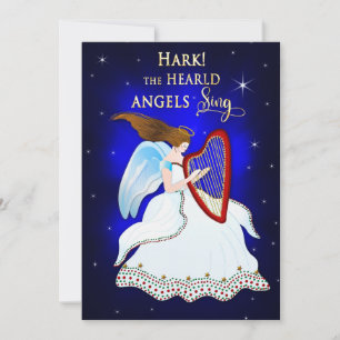Cartes Pour Fêtes Annuelles Écoutez les anges chanter Noël Ange avec harpe