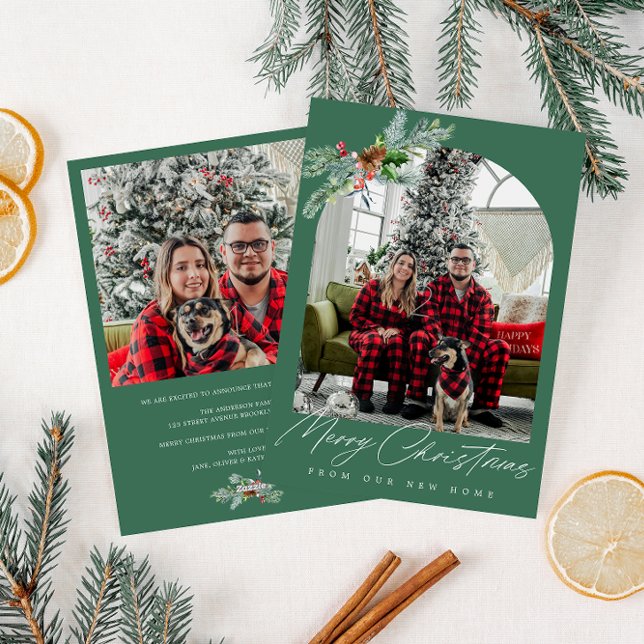 Cartes Pour Fêtes Annuelles Écriture blanche vert vacances déménagement faire- (Créateur téléchargé)