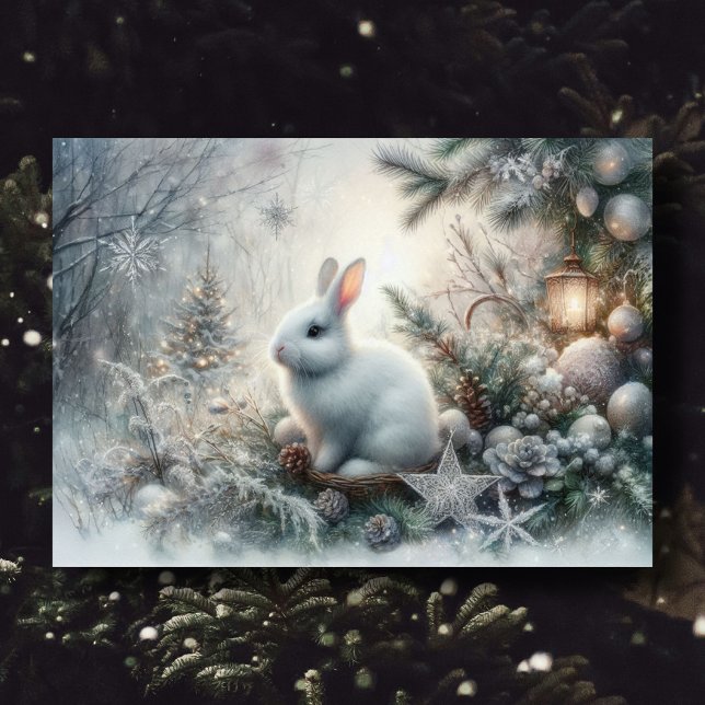 Cartes Pour Fêtes Annuelles Écriture de lapin d'hiver paisible Verset Noël (Créateur téléchargé)
