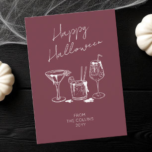 Cartes Pour Fêtes Annuelles Écriture élégante Boissons Burgundy Joyeux Hallowe