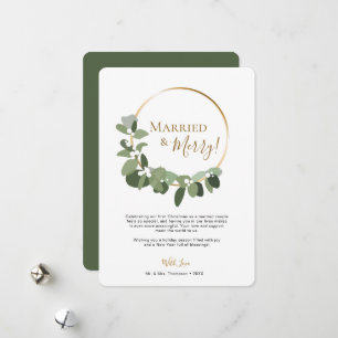 Cartes Pour Fêtes Annuelles Écriture élégante Couronne de mariés et joyeux Non